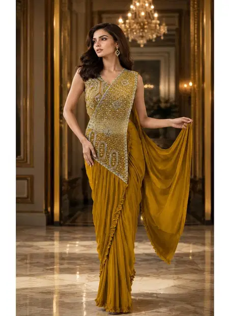 Ready To Wear Saree Imported Lycra Beads Work Readymade Saree